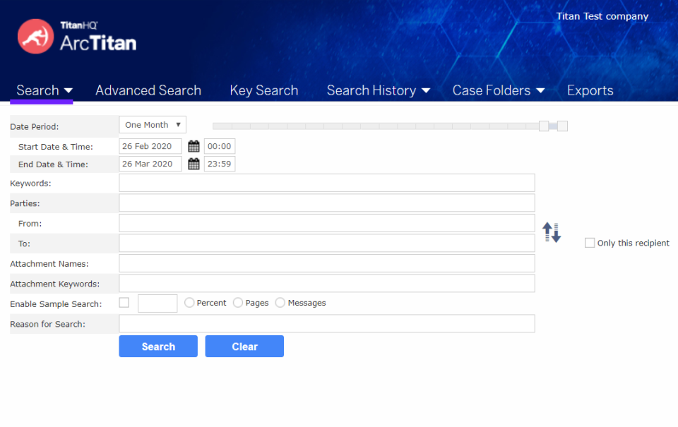 screenshot of ArcTitan Email Archiving